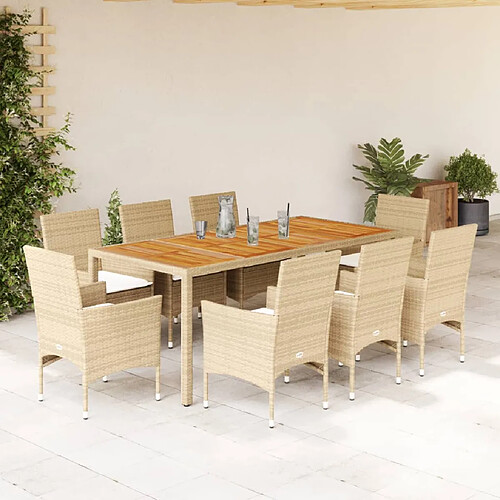 vidaXL Ensemble à manger de jardin et coussins 9pcs beige rotin acacia