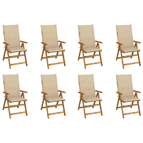 vidaXL Chaises pliables de jardin avec coussins lot de 8 Bois d'acacia