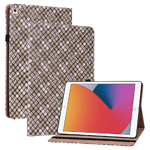 Etui en PU texture tissée, fonction d'éveil/veille avec porte-cartes marron pour votre iPad 10.2 (2019)/(2020)(2021)