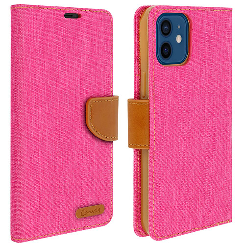 Avizar Etui Apple iPhone 12 Mini Housse Portefeuille Tissu Série Canvas - rose