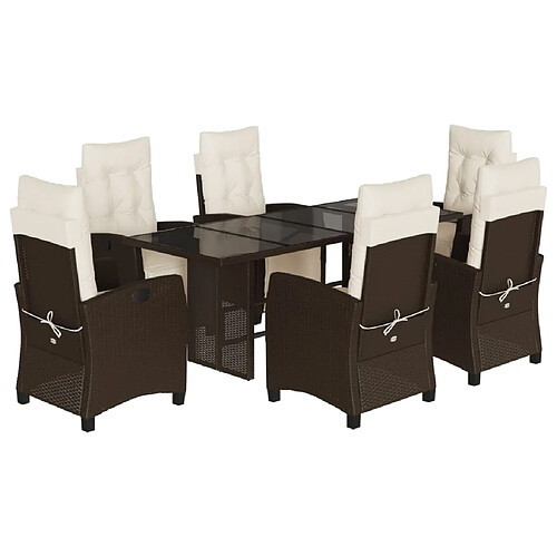 Maison Chic Ensemble à manger d'extérieur 7 pcs avec coussins,Salon de jardin,Mobilier de jardin marron rotin -GKD926737