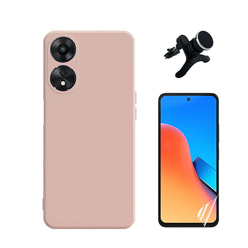 Kit Film de Hydrogel Étui Complète Devant + Étui Silicone Liquide + SuppOrt Magnétique Renforcé Phonecare pour Oppo A58 4G - Rose