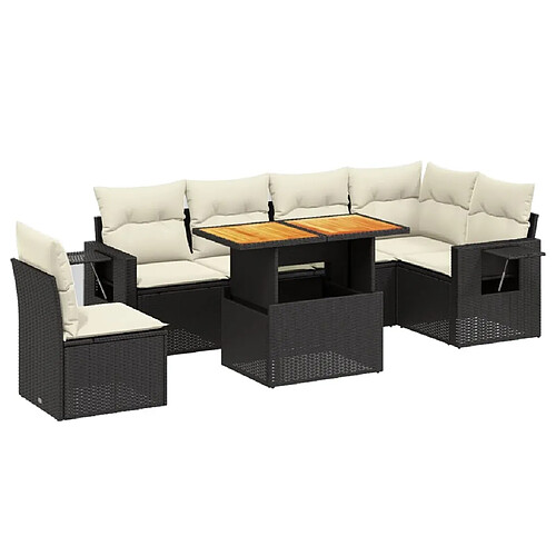 Maison Chic Ensemble Tables et chaises d'extérieur 7pcs avec coussins,Salon de jardin noir résine tressée -GKD810346