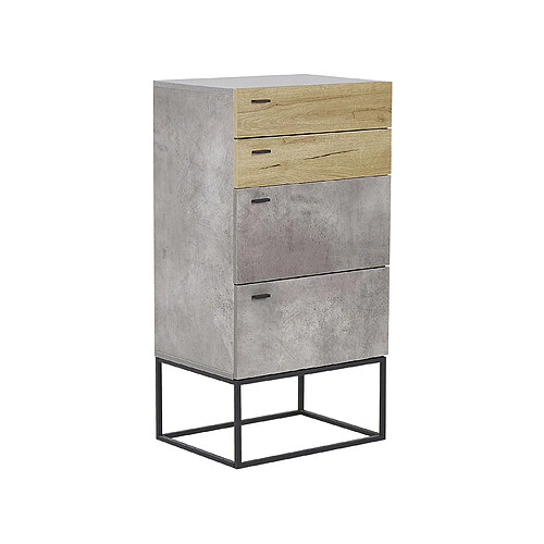 Beliani Commode effet béton / bois clair 4 tiroirs ACRA