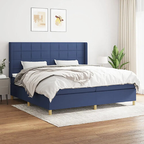 vidaXL Sommier à lattes de lit avec matelas Bleu 200x200 cm Tissu