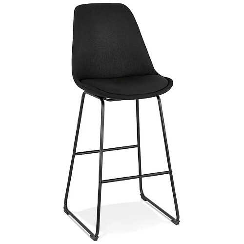 Alterego Tabouret de bar 'RIGO' en tissu noir et pieds en métal noir