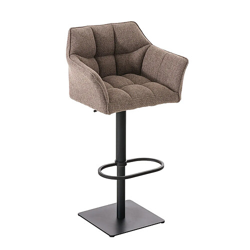 Decoshop26 Tabouret de bar chaise haute de comptoir couture carrées assise en tissu marron terre cadre en métal noir 10_0004698