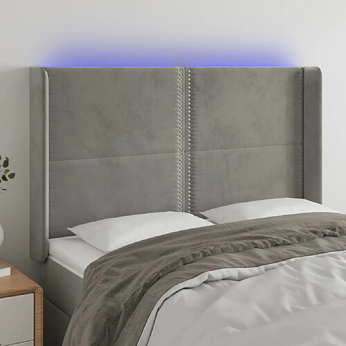 vidaXL Tête de lit à LED Gris clair 147x16x118/128 cm Velours