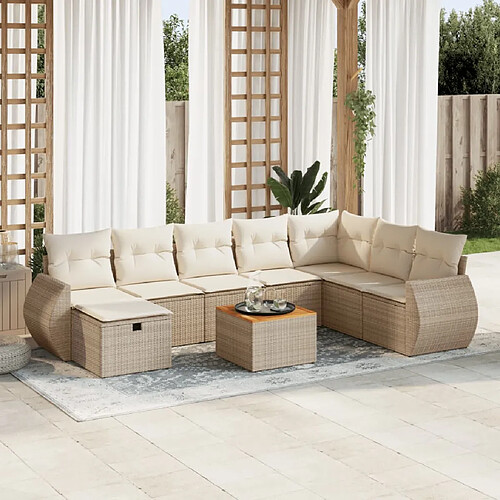 vidaXL Salon de jardin avec coussins 9 pcs beige résine tressée