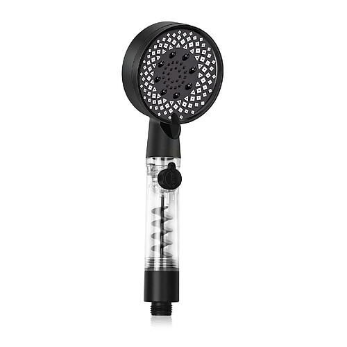 NETTLIFE Pommeau de douche rond noir, douchette à main à économie d'eau avec 5 jets, douchette à main augmentant la grande pression, avec bouton pour régler le débit d'eau, douche économe en énergie avec tuyau de 1,5 m