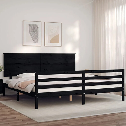 Maison Chic Lit adulte - Cadre Structure de lit avec tête de lit Contemporain noir 200x200 cm bois massif -MN35255