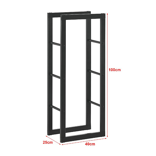 Helloshop26 Range-bûches pour usage intérieur extérieur porte-bûches design support rangement bois de chauffage en acier 40 x 25 x 100 cm noir 03_0006298