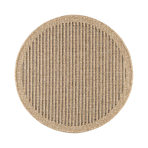 Avril Paris Tapis extérieur rond - 120cm - naturel - 100% polypropylène résistant aux UV - 1400 gr/m2 - KAFÉ