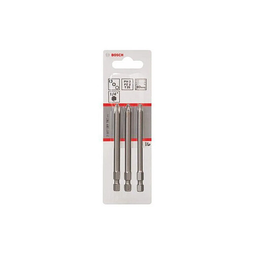 BOSCH Embouts de vissage courts - Qualité extra-dure - Jeu de 3 pieces PH2 PZ2 T25 - Longueur 89mm