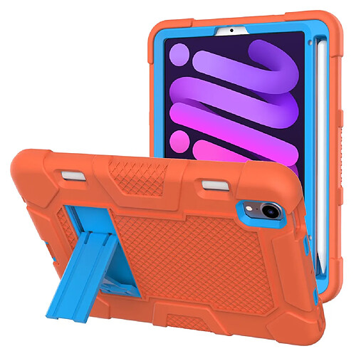 Coque en TPU + silicone avec béquille, couleur contrastée orange/bleu pour votre Apple iPad mini (2021)