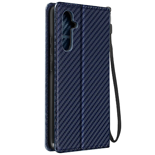 Avizar Etui pour Samsung Galaxy A34 5G Effet Carbone Portefeuille Support vidéo Bleu