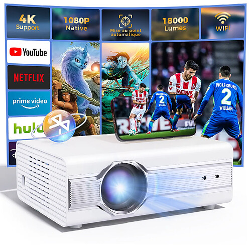 RAVAS Vidéoprojecteur 4K WiFi Bluetooth - Auto Focus - 25000 Lumens 5+2.4G WiFi - Projecteur Video 1080P Full HD Home Cinéma