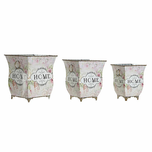 Cache-pot DKD Home Decor Rose Métal (3 pcs)