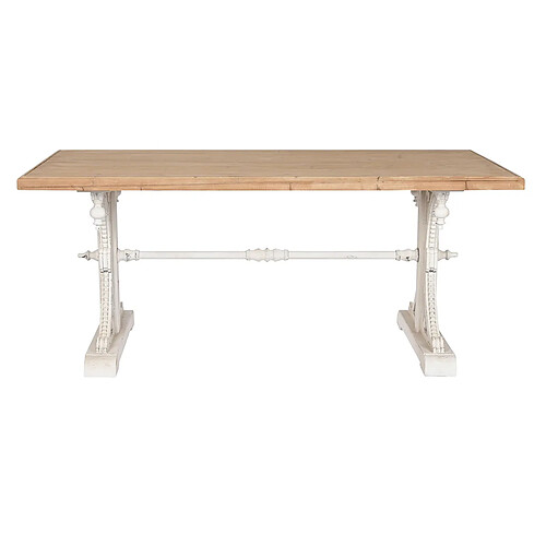 Pegane Table à manger, table de repas rectangulaire en bois coloris naturel, blanc - longueur 180 x profondeur 90 x Hauteur 76 cm