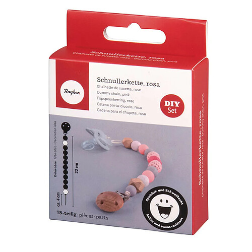 Rayher Kit DIY - Attache-tétine en bois et en perles de silicone Rose