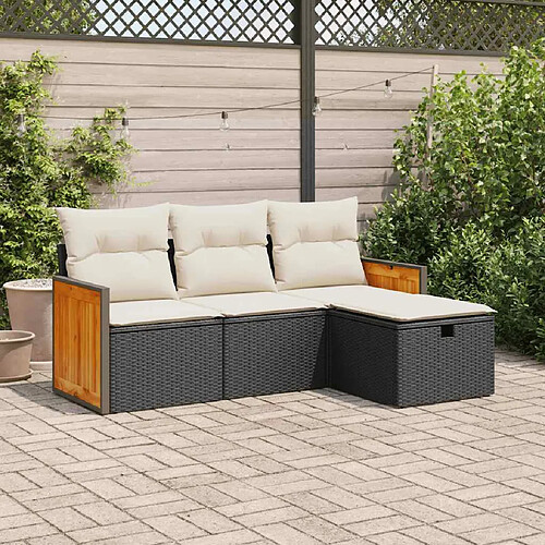 vidaXL Salon de jardin 4 pcs avec coussins noir résine tressée