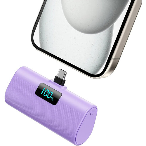 SANAG Batterie Externe Pour Iphone 16/15 Series, 5200Mah Usb C Power Bank À Charge Rapide, Ultra-Compact Et Léger Batterie Portable Écran Lcd Chargeur Portable Pour Iphone 16/15/15 Pro Samsung Etc.(Violet)