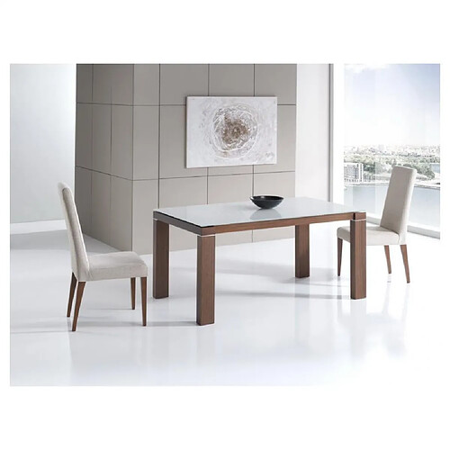 Inside 75 Table repas extensible ARMONIA 8 couverts 160/230x90cm pieds noyer plateau verre blanc