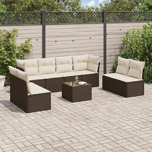 vidaXL Salon de jardin avec coussins 9 pcs marron résine tressée