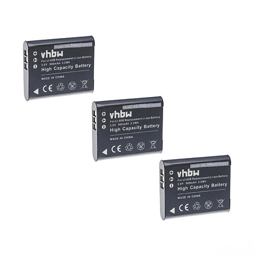 vhbw 3x Li-Ion batterie 900mAh (3.6V) pour caméra Video Olympus Stylus Traveller SH-1, SH-2, SH-50, SH-60, SP-100EE comme Li-90B, Li-92B.