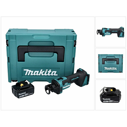 Makita DCO 181 T1J Affleureuse plaque de plâtre sans fil 32000 tr/min Brushless 18V + 1x Batterie 5,0 Ah + Coffret Makpac - sans chargeur