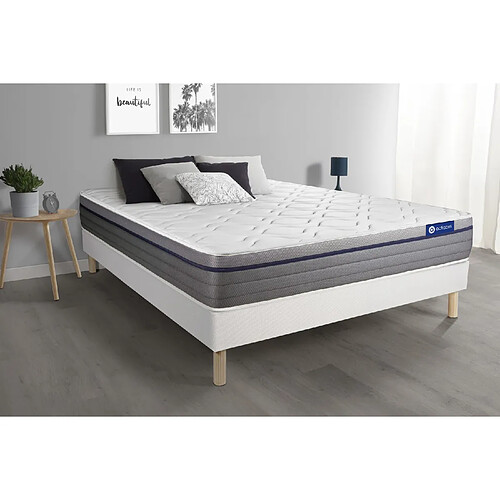 ACTISOM Ensemble matelas Mémoire de forme ACTIMEMO ZEN 140x190 Maxi épaisseur 7zones de confort + sommier KIT blanc