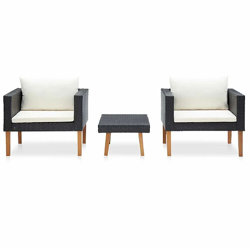 Maison Chic Salon de jardin 3 pcs + coussins - Mobilier/Meubles de jardin - Table et chaises d'extérieur Résine tressée Noir -MN16983