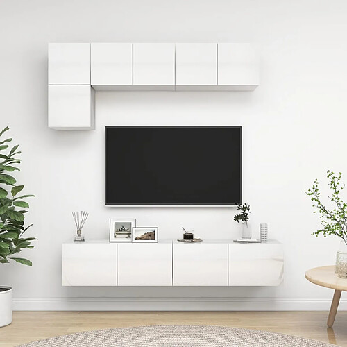 vidaXL Ensemble de meubles TV 5 pcs Blanc brillant Bois d'ingénierie