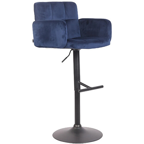 Decoshop26 Tabouret de bar pivotant en velours bleu et métal noir avec accoudoirs repose-pieds et dossier TDB10655