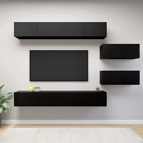 vidaXL Ensemble de meubles TV 6 pcs Noir Bois d'ingénierie