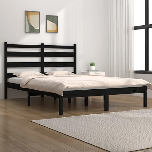 vidaXL Cadre de lit sans matelas noir bois de pin massif