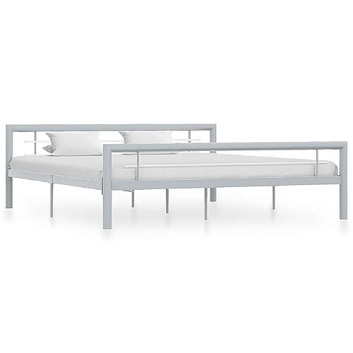 vidaXL Cadre de lit sans matelas gris et blanc métal 180x200 cm