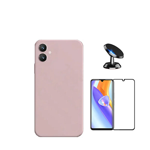 Kit de film en verre trempé de la couverture 5D + couvercle de silicone liquide + SuppOrt Magnétique Phonecare pour Samsung Galaxy A05 - rose