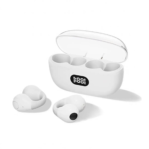 General Écouteurs sans fil à conduction osseuse avec clip d'oreille Bluetooth 5.3, mini écouteurs de course à pied étanches, suppression du bruit/qualité Hifi/longue durée de vie de la batterie(laiteux)