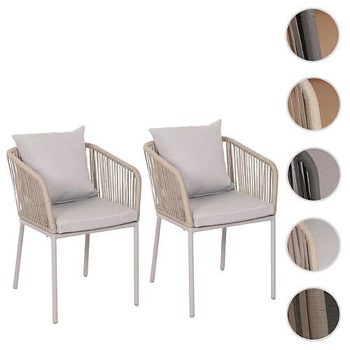 Mendler Set de 2 chaises de jardin HWC-N41, Outdoor accoudoir, résistant aux intempéries Aluminium Seilgeflecht Rope ~ gris clair Coussin gris clair