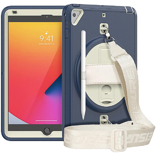 Coque en TPU Hybride robuste avec béquille et bandoulière bleu marine pour votre Apple iPad Mini 4/Mini (2019) 7.9 pouces