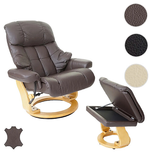 Mendler MCA fauteuil relax Calgary XXL, fauteuil de télé avec tabouret, cuir, charge 180kg ~ marron, brun naturel