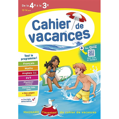 Cahier de vacances de la 4e à la 3e, 13-14 ans : tout le programme !