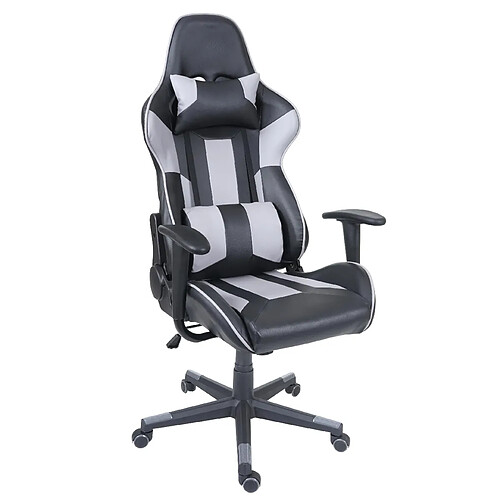 Decoshop26 Fauteuil chaise de bureau gamer sur roulettes mécanisme de bascule en synthétique noir / gris 04_0001852