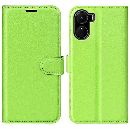 Etui en PU texture litchi, fermoir magnétique avec support pour votre Vivo Y16 4G - vert