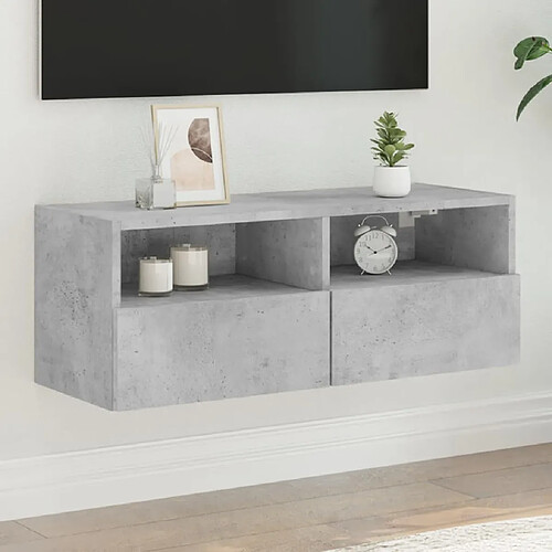 vidaXL Meuble TV mural gris béton 80x30x30 cm bois d'ingénierie