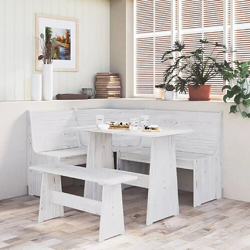 vidaXL Ensemble à manger REINE 3 pcs blanc bois de pin massif