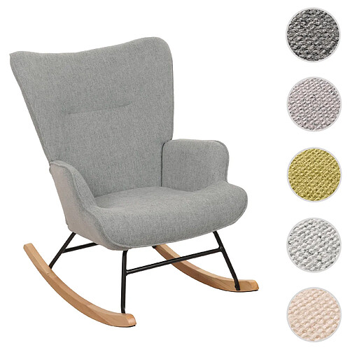 Mendler Fauteuil à bascule HWC-N14, Fauteuil relax à bascule Fauteuil TV, bois massif métal tissu/textile 320g/m² ~ gris-vert