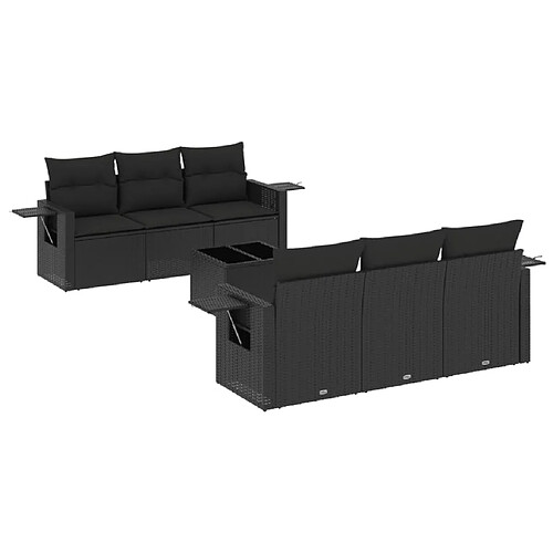 Maison Chic Salon de jardin 7 pcs avec coussins | Ensemble de Table et chaises | Mobilier d'Extérieur noir résine tressée -GKD46352