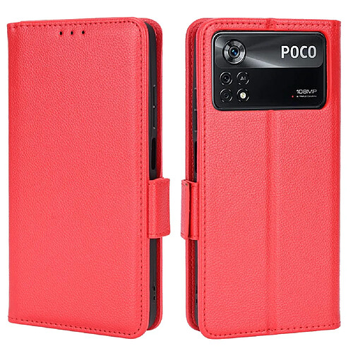 Etui en PU texture litchi, fermeture magnétique avec support, rouge pour votre Xiaomi Poco X4 Pro 5G